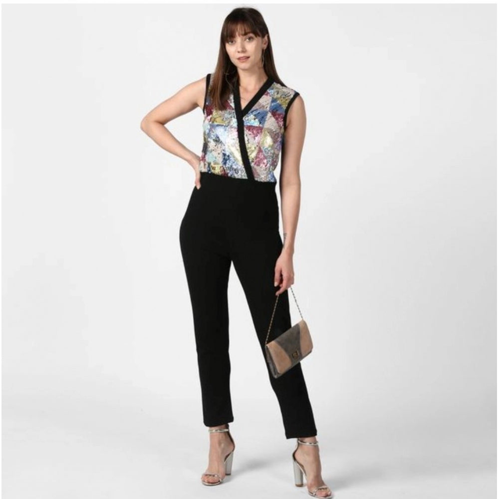 Seduva Women's Polyester Embellished Sleeveless Jumpsuit (Black)