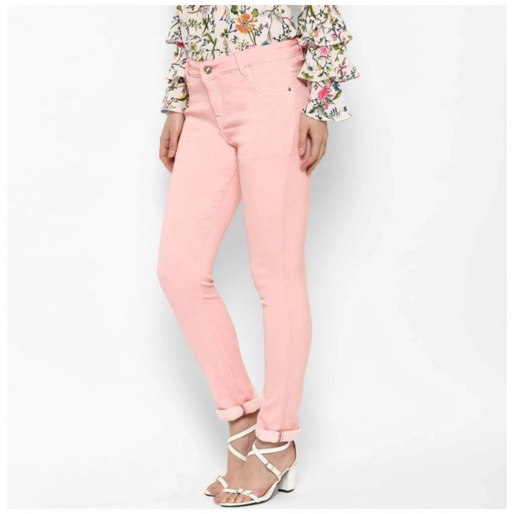 Seduva Women's Denim Solid Buttoned Jeans (Pink)