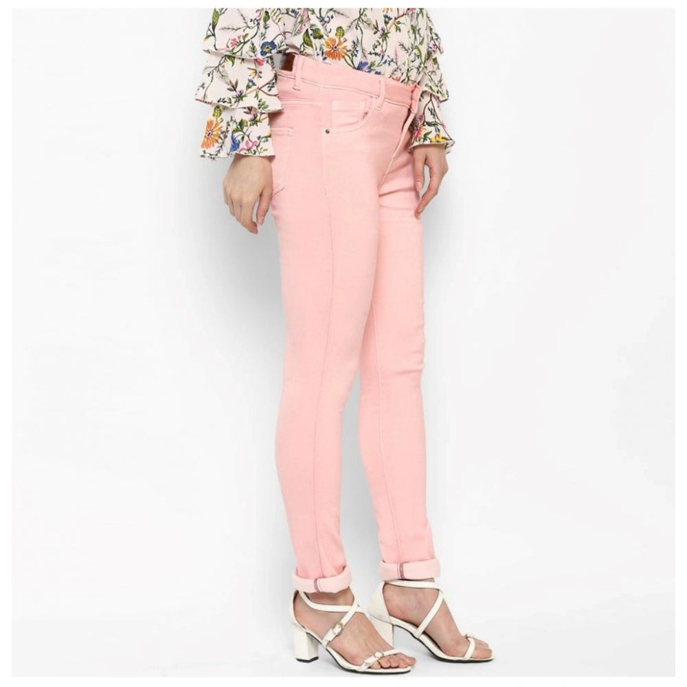 Seduva Women's Denim Solid Buttoned Jeans (Pink)