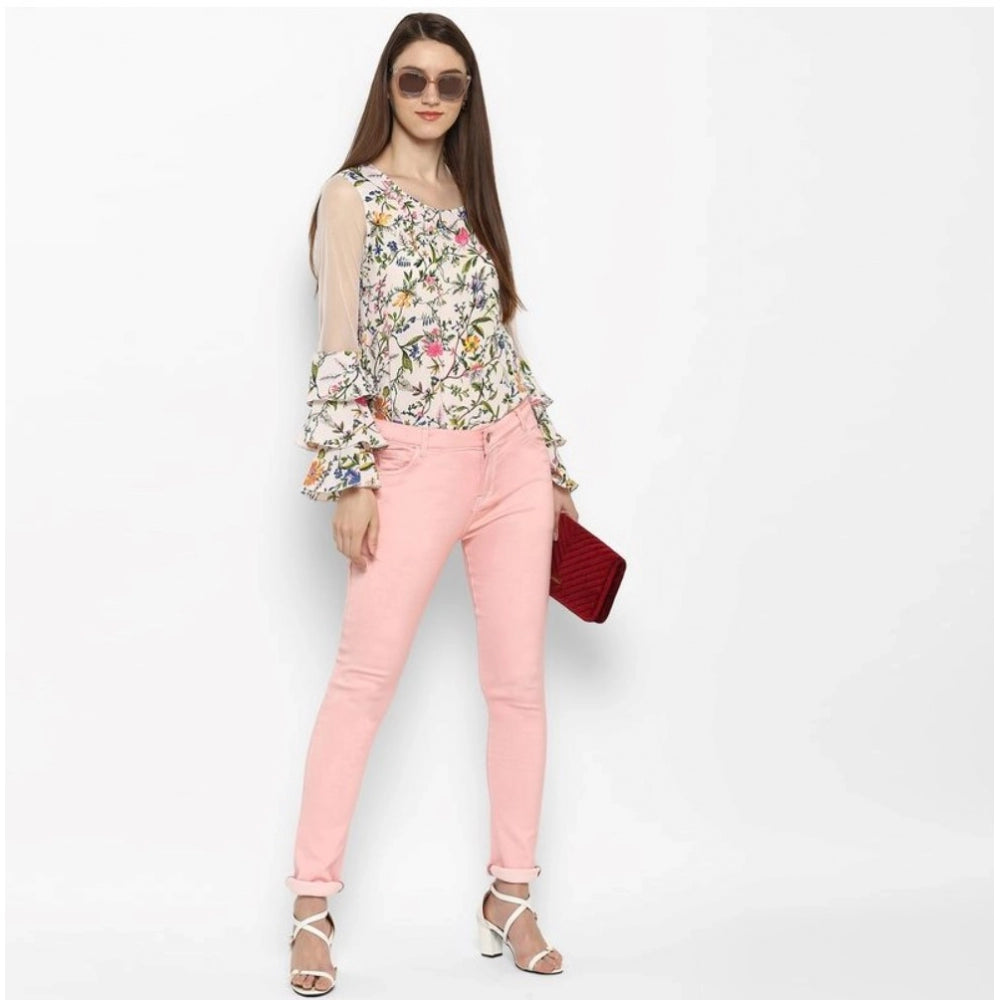 Seduva Women's Denim Solid Buttoned Jeans (Pink)