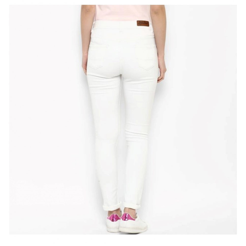 Seduva Women's Denim Solid Buttoned Jeans (White)