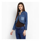 Seduva Women's Denim Pleated 3-4th Sleeves Shrug (Blue)
