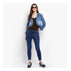 Seduva Women's Denim Smocking 3-4th Sleeves Shrug (Blue)