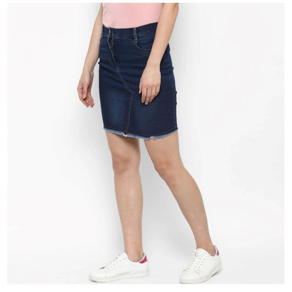 Seduva Women's Denim Stitching Pattern Buttoned Skirt (Blue)