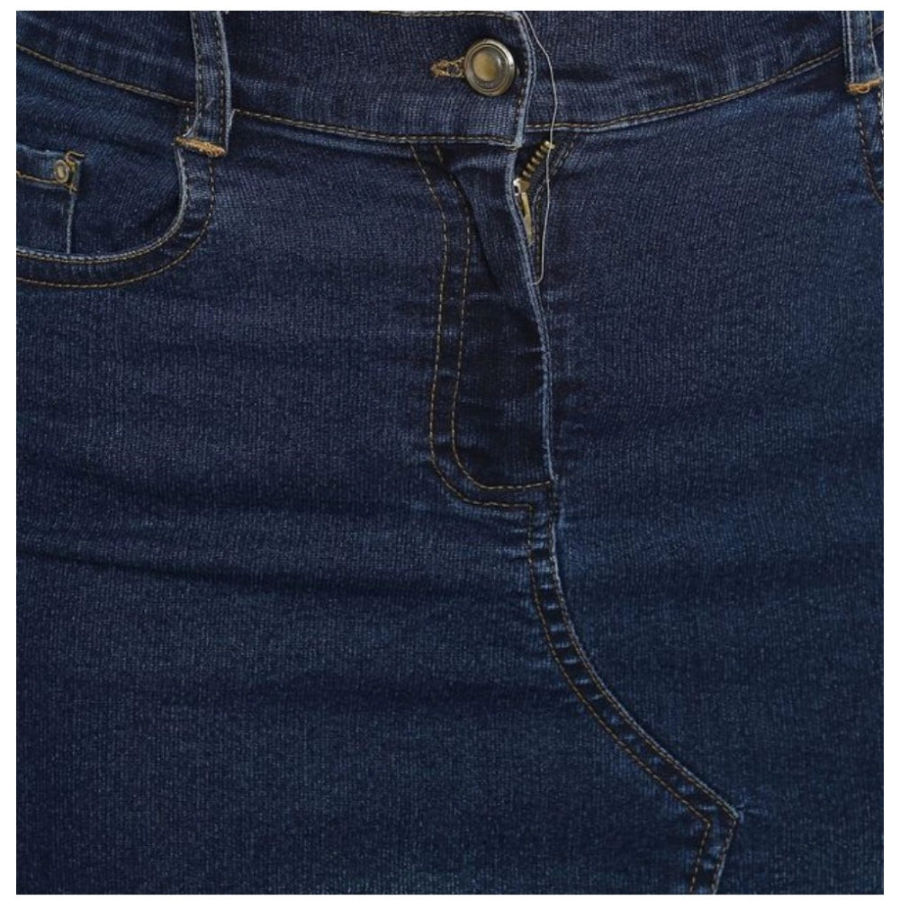 Seduva Women's Denim Stitching Pattern Buttoned Skirt (Blue)