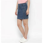 Seduva Women's Denim Front Pocket Buttoned Skirt (Blue)