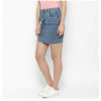 Seduva Women's Denim Draw String Buttoned Skirt (Blue)