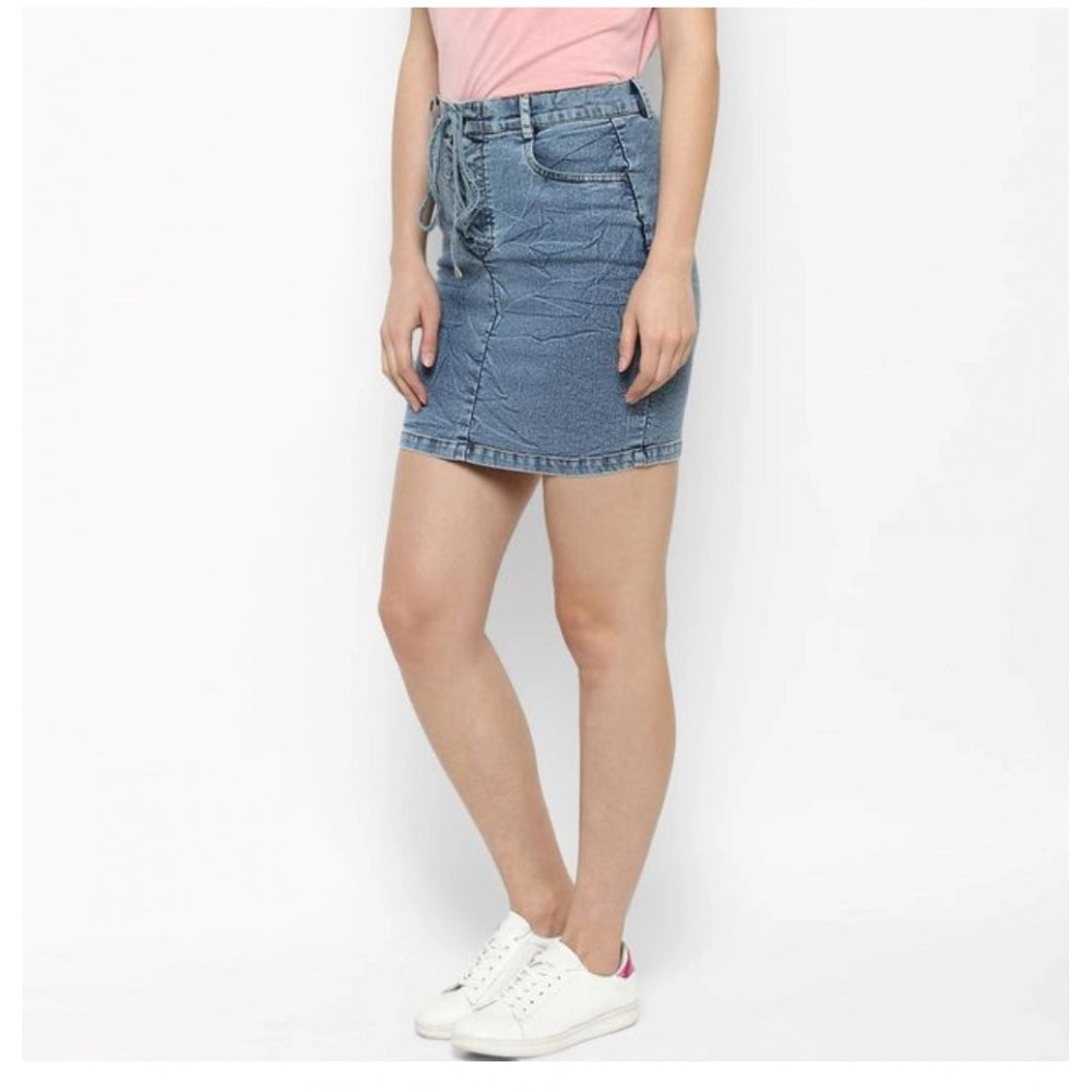 Seduva Women's Denim Draw String Buttoned Skirt (Blue)