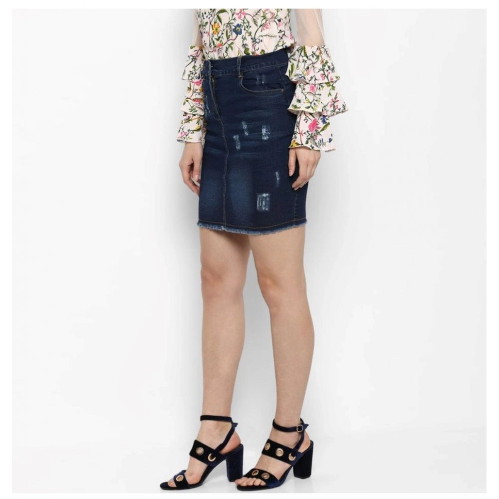 Seduva Women's Denim Distressed Buttoned Skirt (Blue)