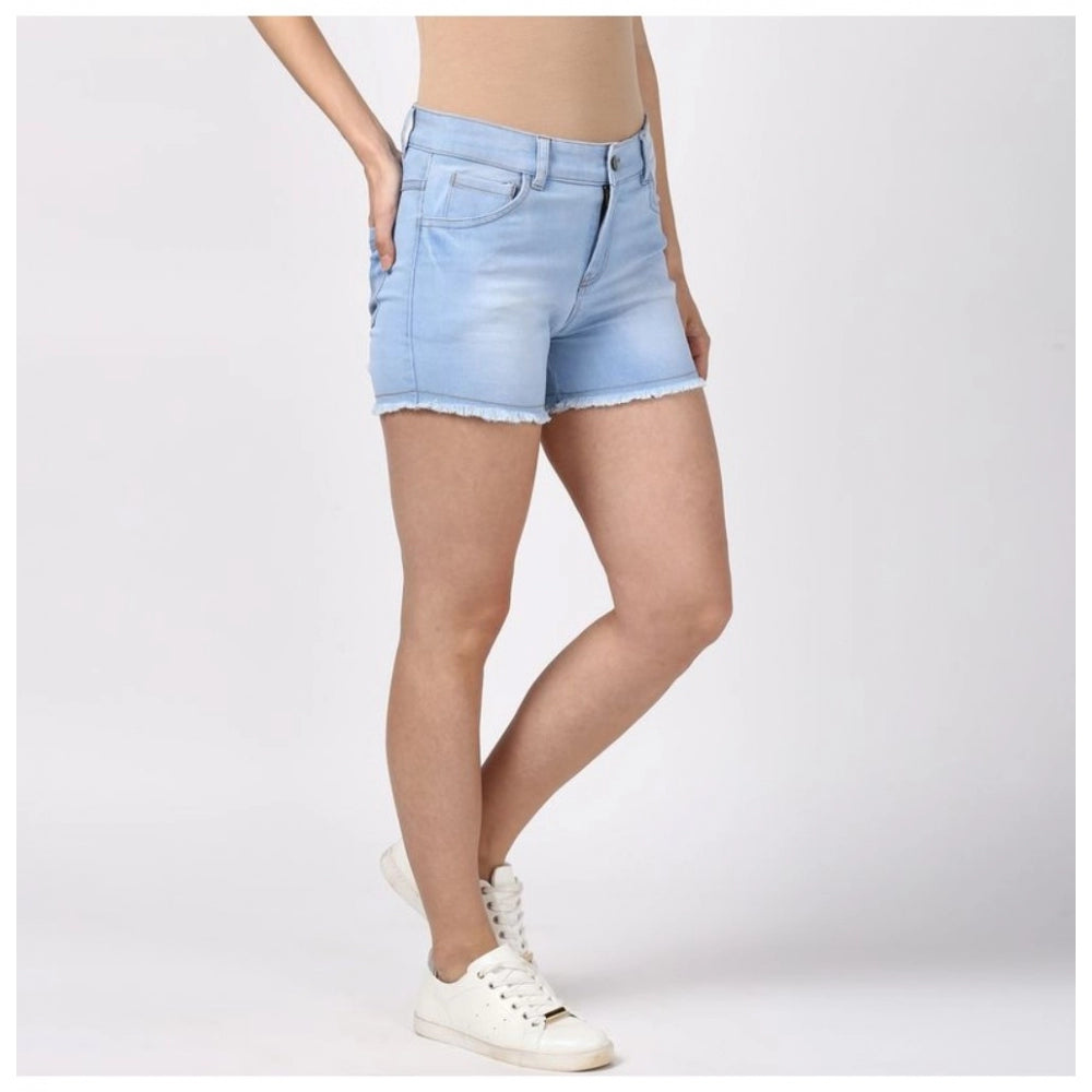 Seduva Women's Denim Solid Buttoned Shorts (Blue)