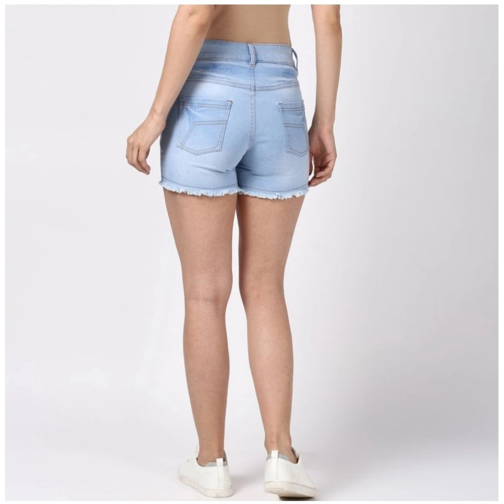 Seduva Women's Denim Solid Buttoned Shorts (Blue)