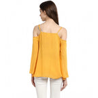 Seduva Women's Rayon Embellished Cold Shoulder Regular Top (Mustard Yellow)