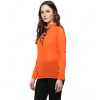 Seduva Women's Polyester Solid Long Sleeves Regular Top (Orange)