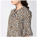 Seduva Women's Polyester Animal Print Bell Sleeve Top (Orange - Black)