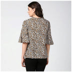 Seduva Women's Polyester Animal Print Bell Sleeve Top (Orange - Black)