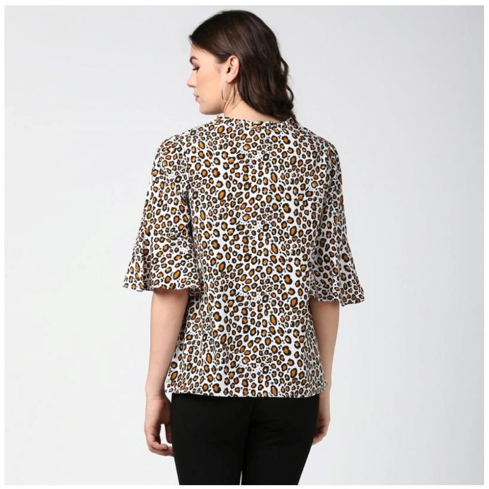 Seduva Women's Polyester Animal Print Bell Sleeve Top (Orange - Black)