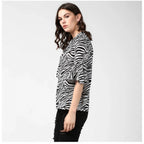 Seduva Women's Polyester Animal Print Bell Sleeve Top (Black - White)
