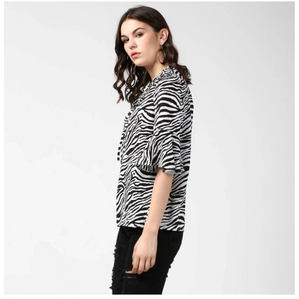 Seduva Women's Polyester Animal Print Bell Sleeve Top (Black - White)