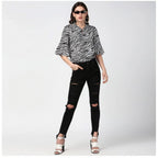 Seduva Women's Polyester Animal Print Bell Sleeve Top (Black - White)