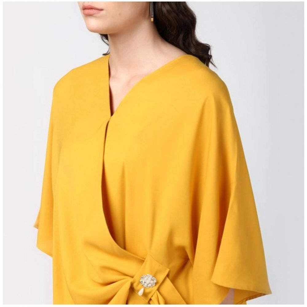 Seduva Women's Polyester Solid Cape Sleeve Top (Yellow)