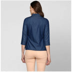 Seduva Women's Denim Solid 3-4th Sleeves Top (Blue)