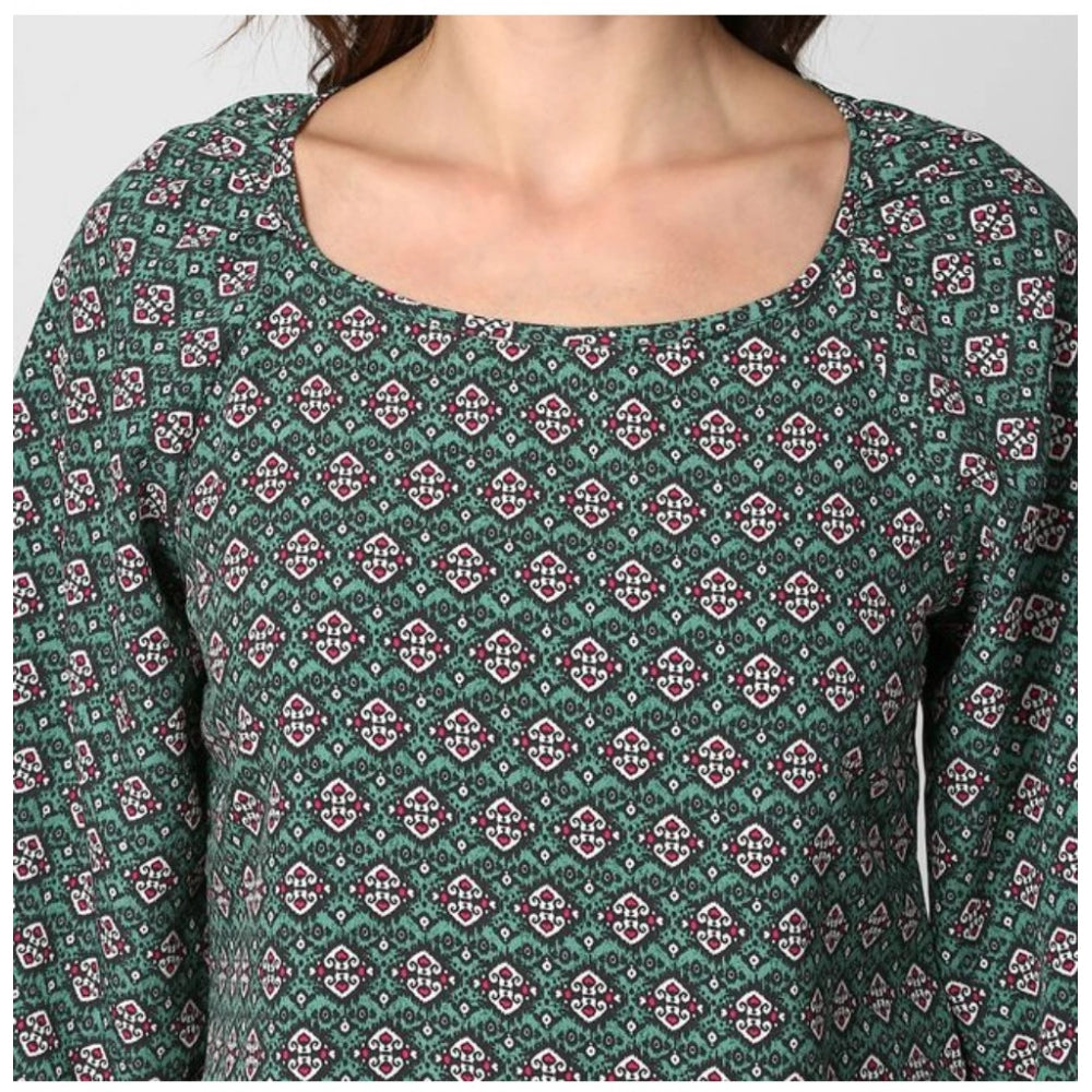 Seduva Women's Polyester Printed 3-4th Sleeves Top (Green)