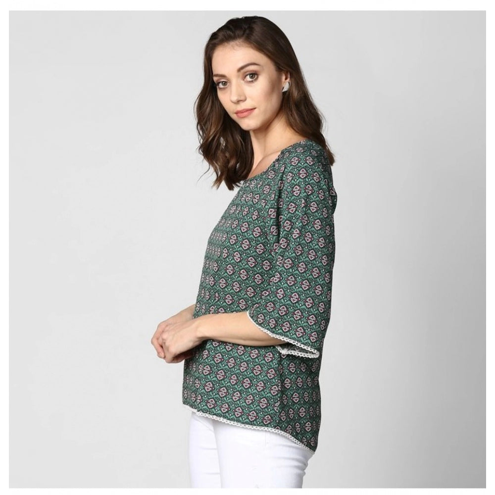Seduva Women's Polyester Printed 3-4th Sleeves Top (Green)
