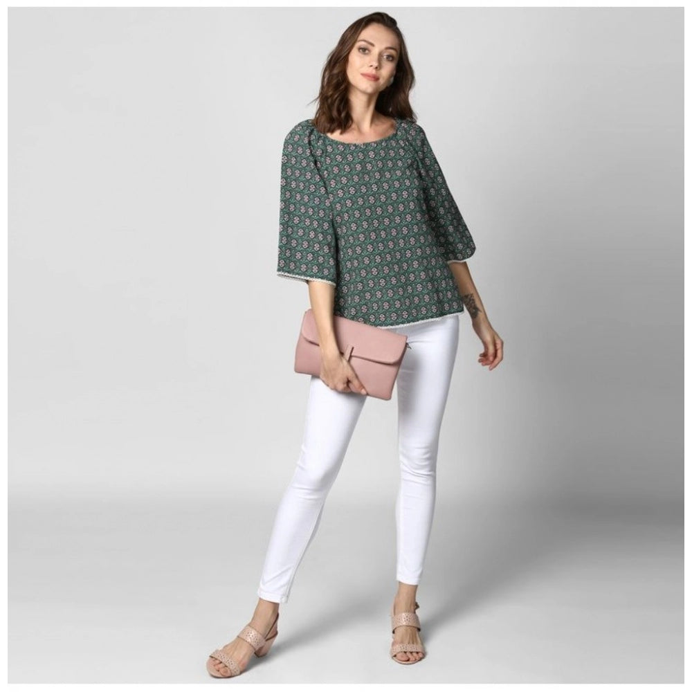 Seduva Women's Polyester Printed 3-4th Sleeves Top (Green)