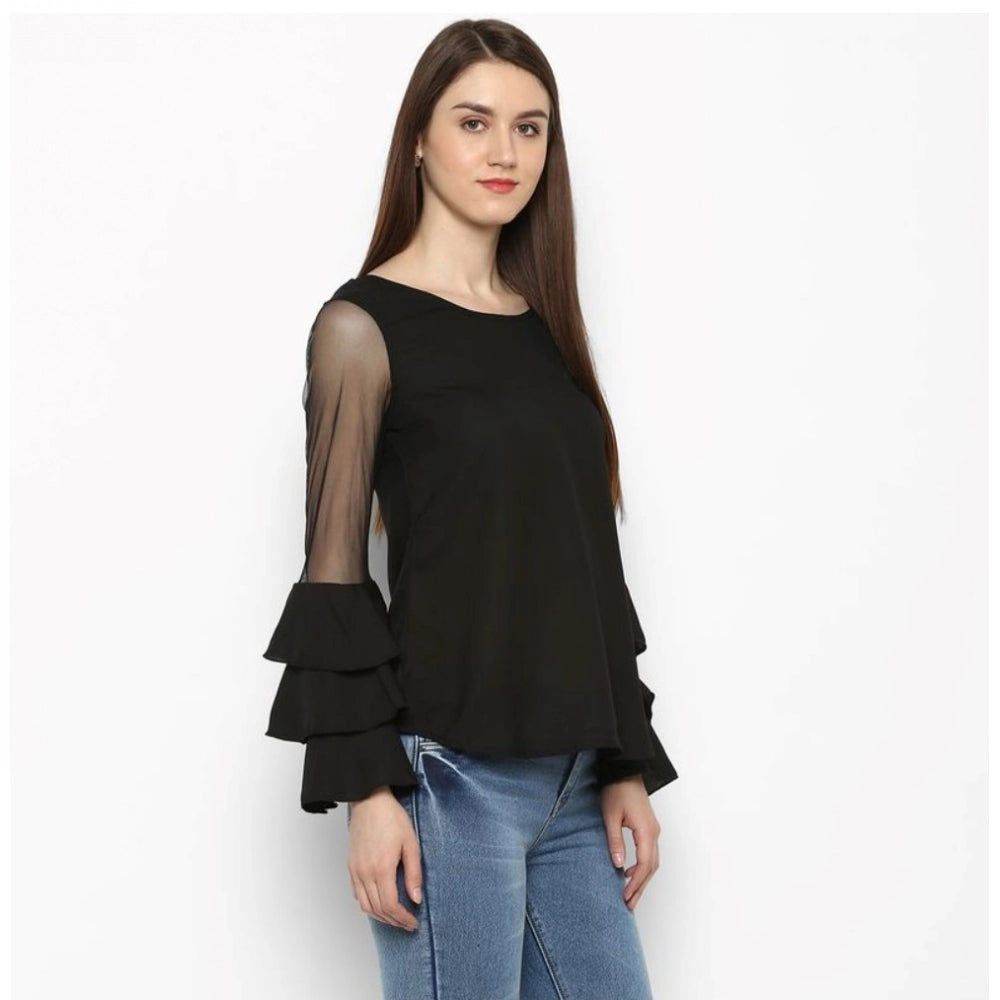 Seduva Women's Polyester Solid Tier Sleeve Top (Black)