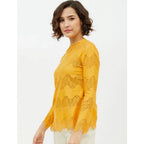 Seduva Women's Cotton Lace Inserts Long Sleeves Top (Yellow)