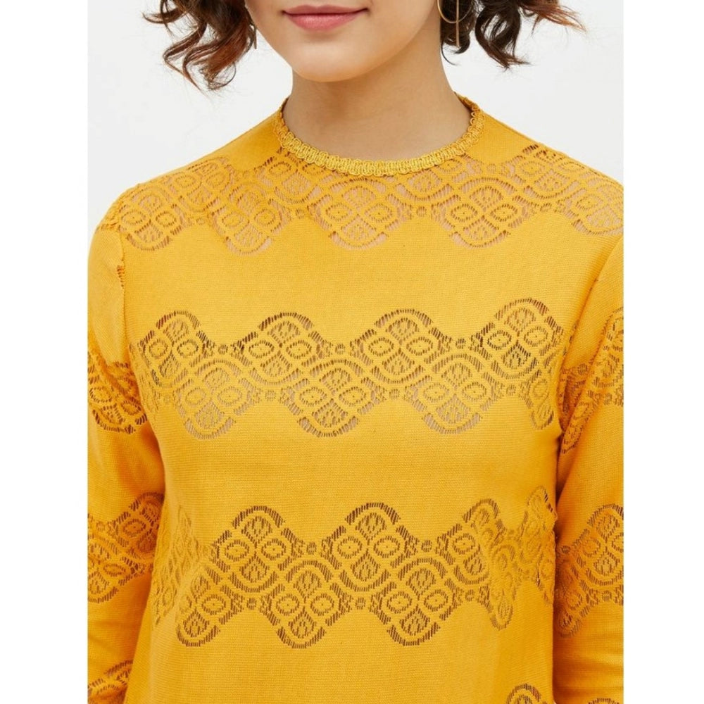 Seduva Women's Cotton Lace Inserts Long Sleeves Top (Yellow)