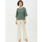 Seduva Women's Polyester Printed 3-4th Sleeves Top (Green)