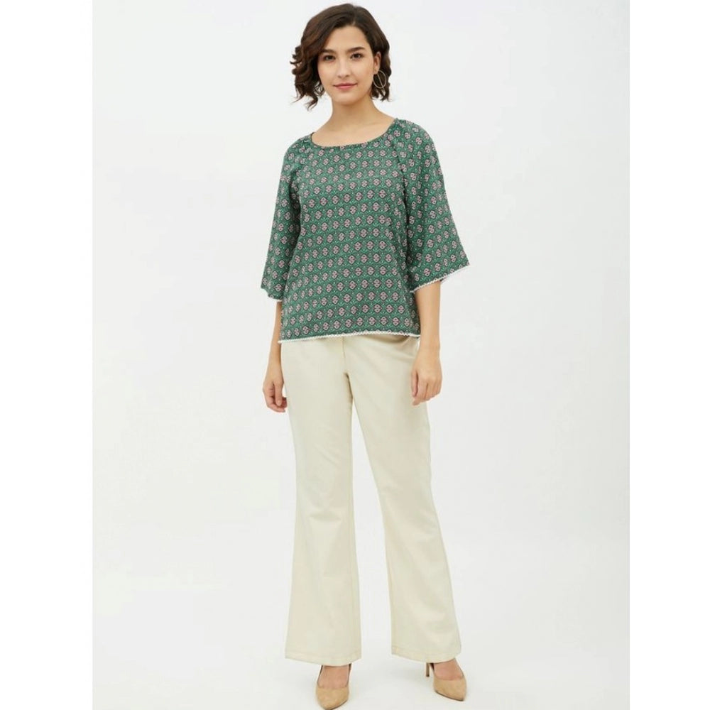 Seduva Women's Polyester Printed 3-4th Sleeves Top (Green)