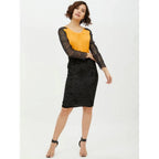 Seduva Women's Rayon Lace Inserts Long Sleeves Top (Yellow)