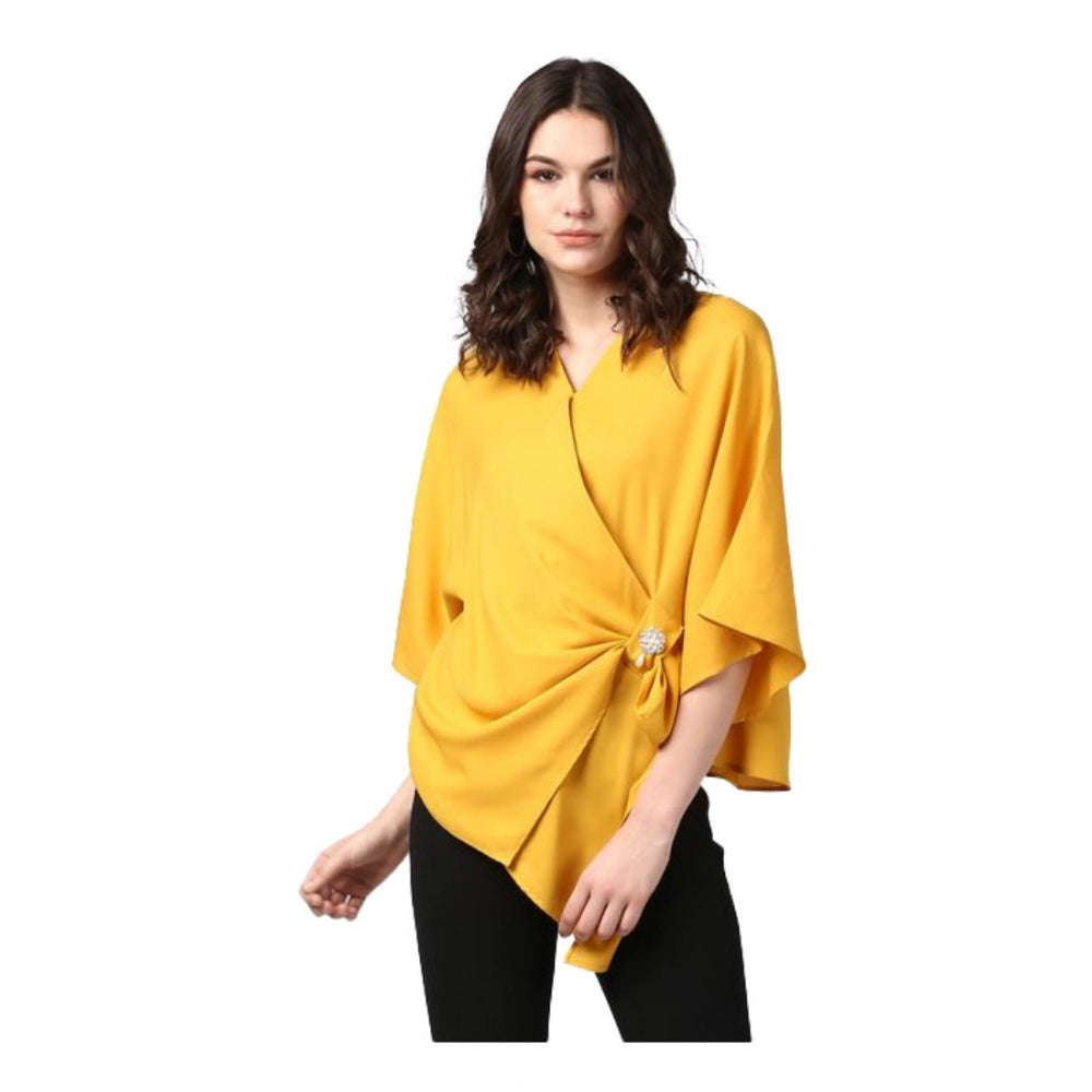 Seduva Women's Polyester Solid Cape Sleeve Top (Yellow)