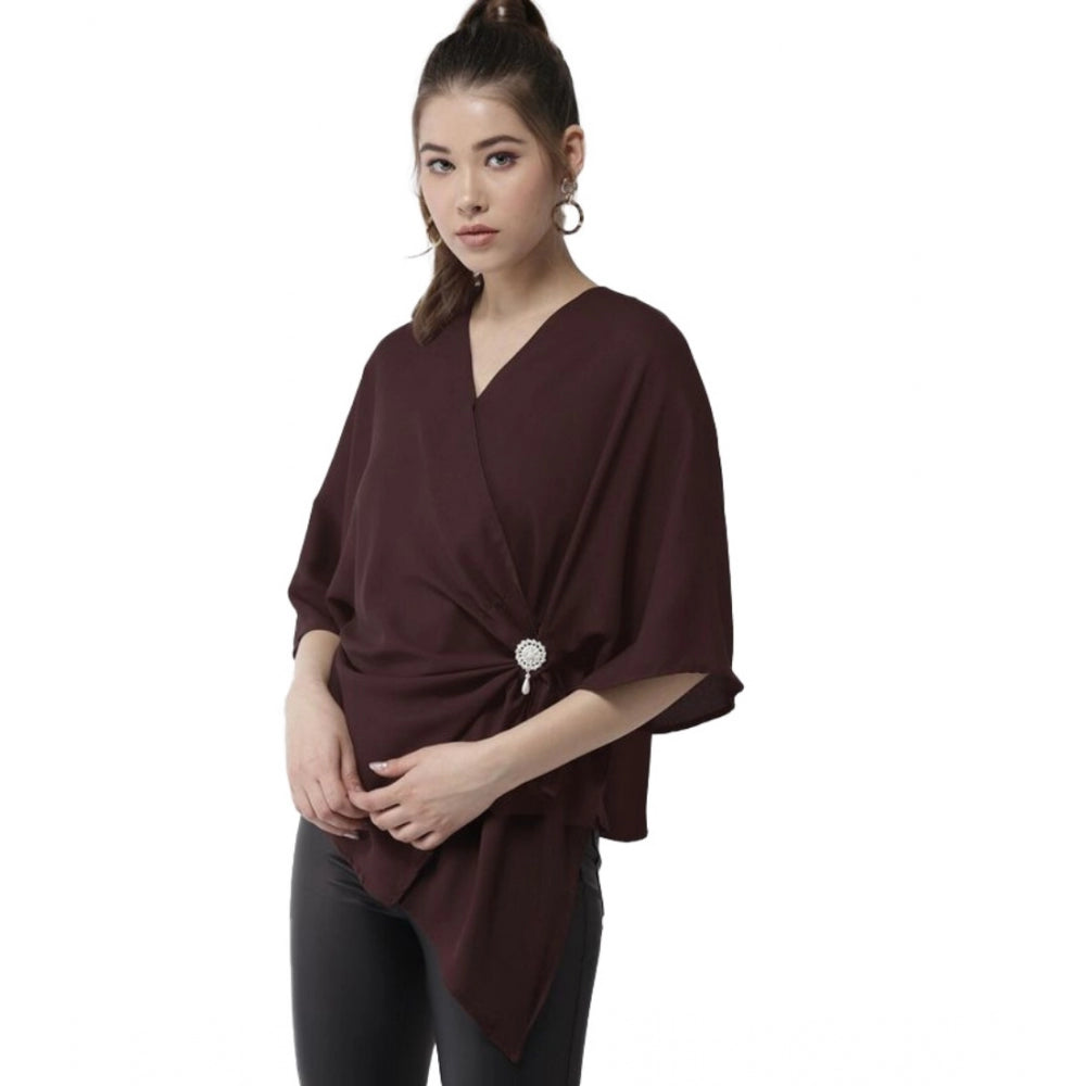 Seduva Women's Polyester Solid Cape Sleeve Top (Maroon)