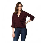Seduva Women's Polyester Solid 3-4th Sleeves Top (Maroon)