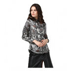 Seduva Women's Satin Animal Print Long Sleeves Standard Length Shirt (Black - Grey)