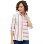Seduva Women's Cotton Striped Long Sleeves Standard Length Shirt (Pink)