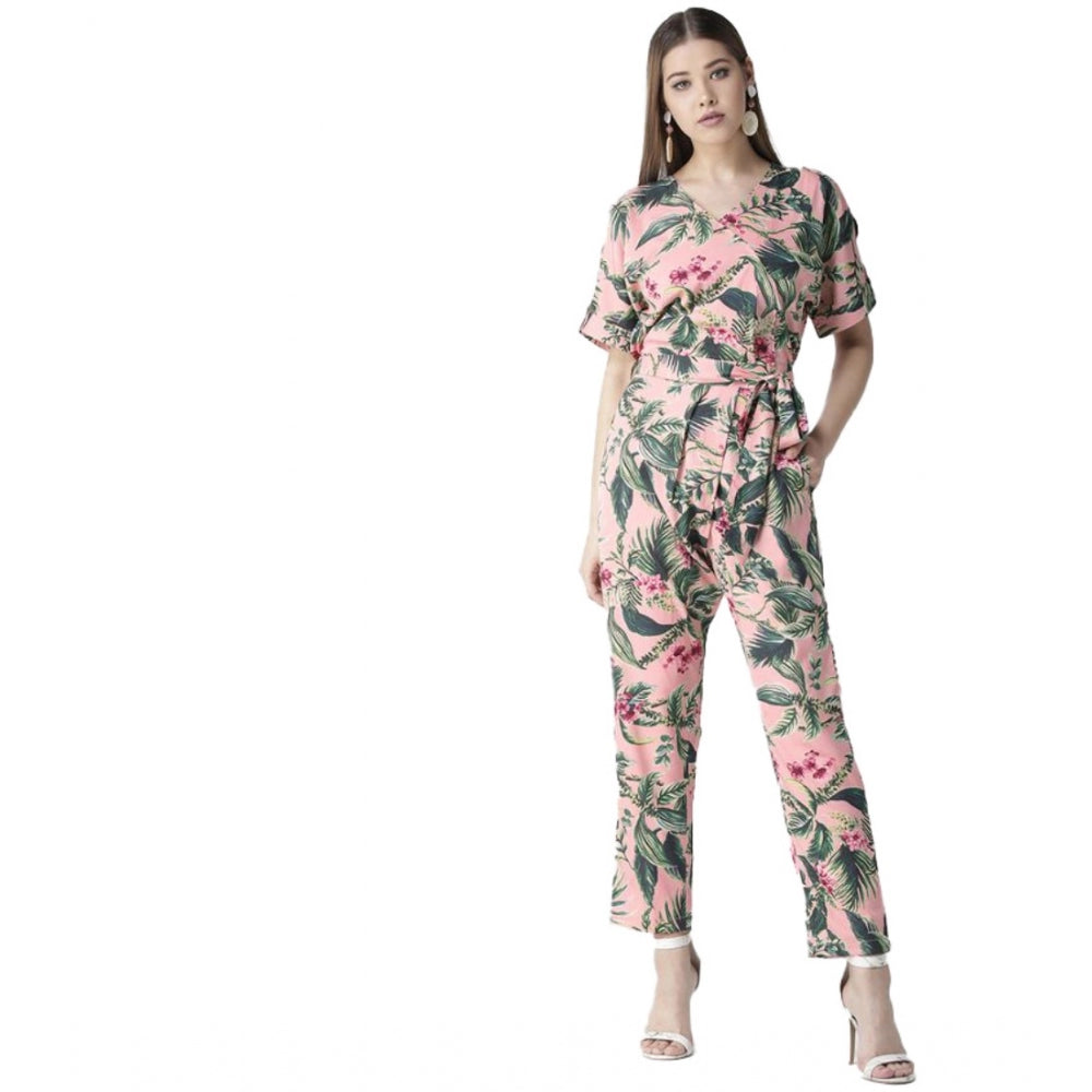 Seduva Women's Polyester Floral Half Sleeve Jumpsuit (Pink)
