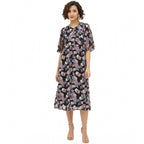 Seduva Women's Polyester Chain Print Cap Sleeve Calf-length Dress (Multicolor)