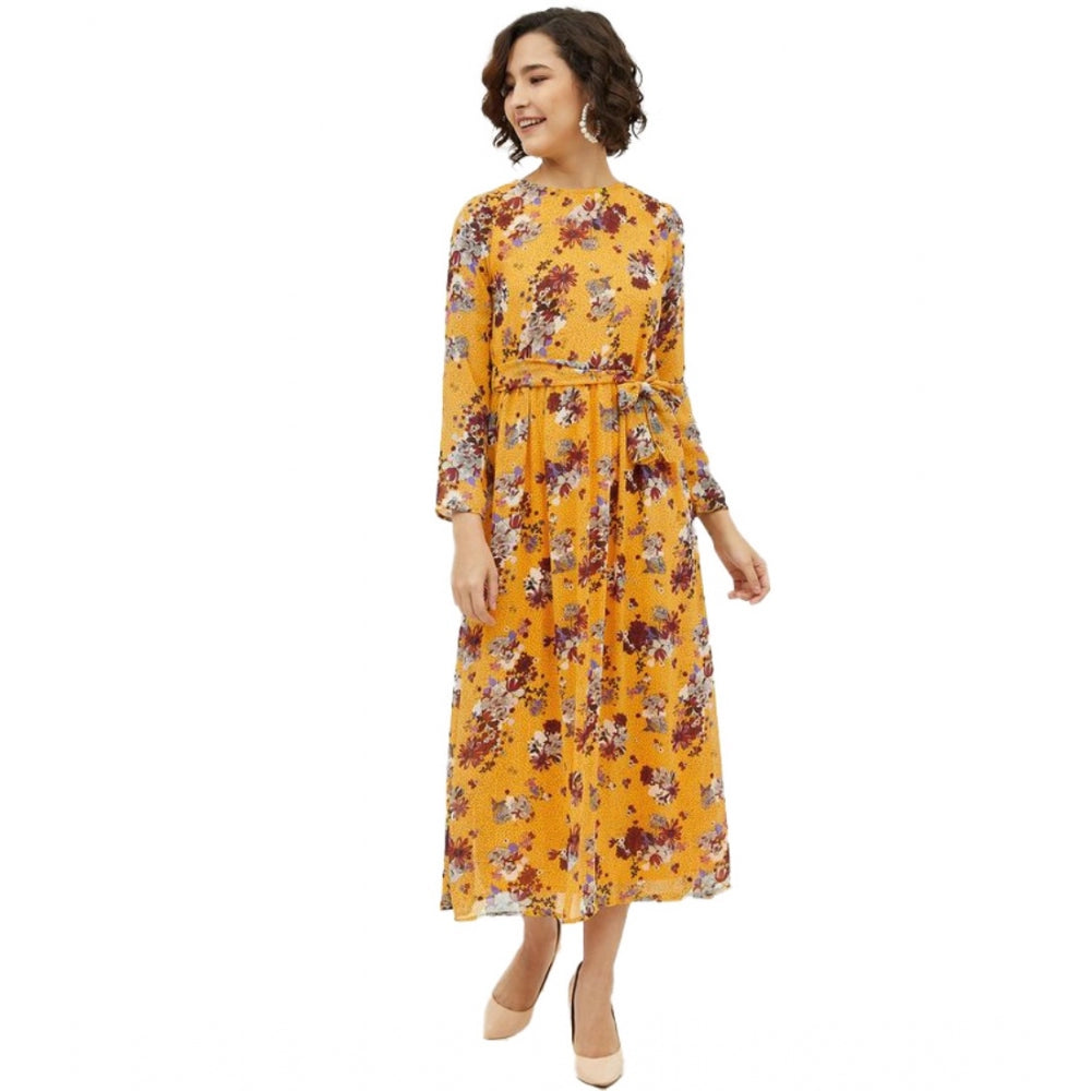 Seduva Women's Polyester Floral Long Sleeves Calf-length Dress (Multicolor)