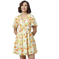 Seduva Women's Polyester Printed Flutter Above Knee Dress (Yellow - Orange)