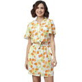 Seduva Women's Polyester Printed Flutter Above Knee Dress (Orange - Yellow)