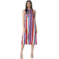 Seduva Women's Polyester Striped Sleeveless Calf-length Dress (Multicolor)