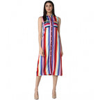 Seduva Women's Polyester Striped Sleeveless Calf-length Dress (Multicolor)