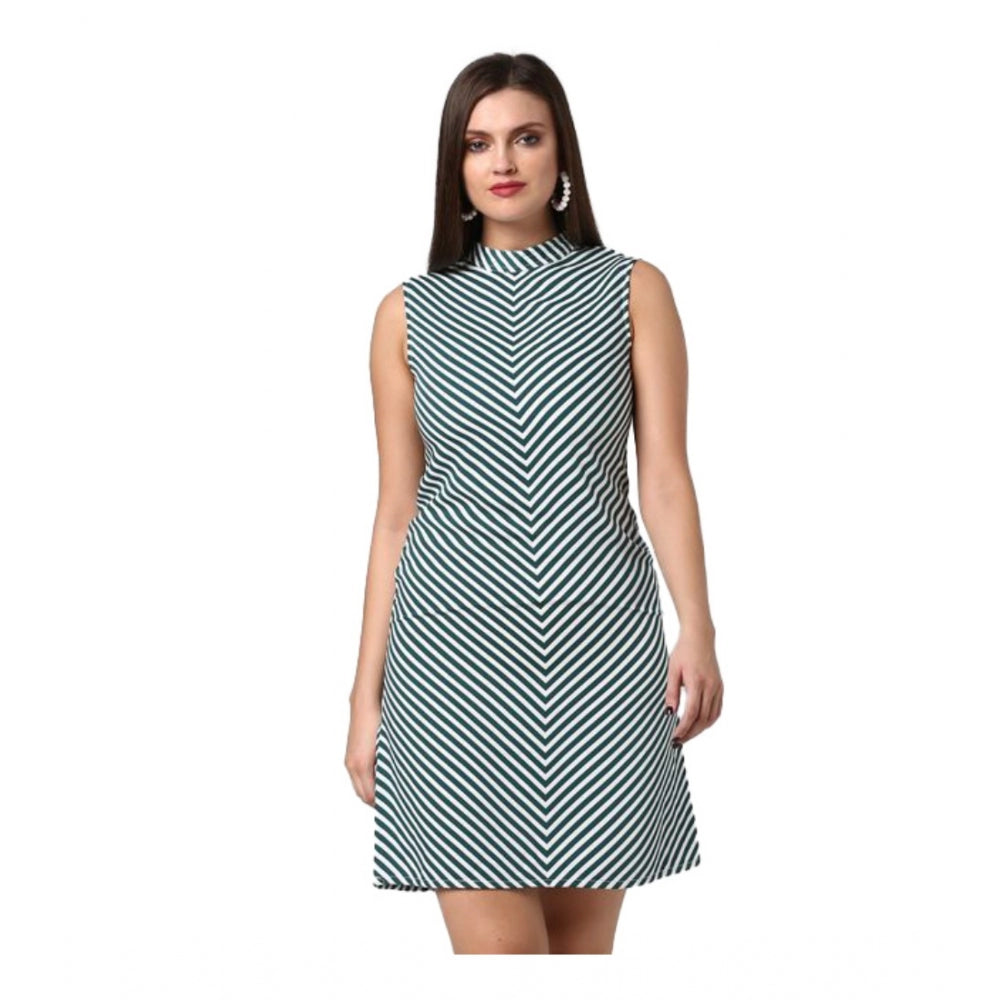 Seduva Women's Polyester Striped Sleeveless Above Knee Dress (Green)