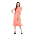 Seduva Women's Polyester Ruffled Cap Sleeve Below Knee Dress (Neon Pink)