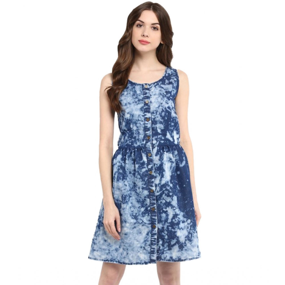 Seduva Women's Denim Tie &amp; Dye Sleeveless Above Knee Dress (Blue)