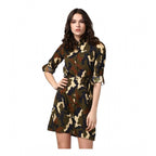 Seduva Women's Polyester Printed Roll Up Sleeve Tunic Top (Green - Black)